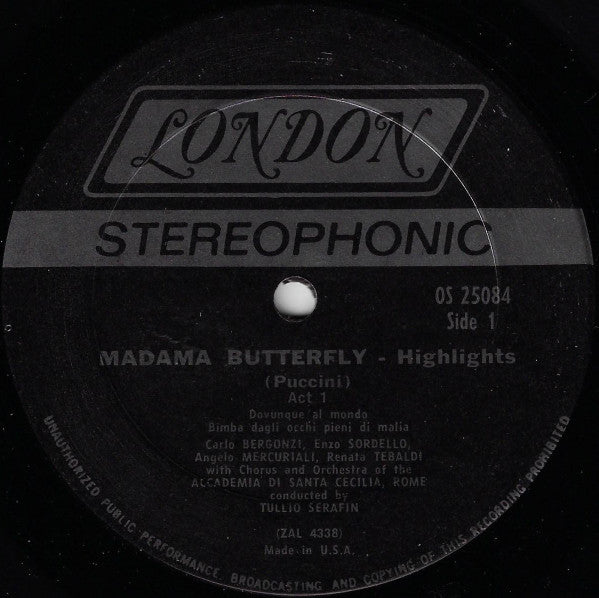 Giacomo Puccini, Renata Tebaldi, Carlo Bergonzi, Tullio Serafin : Madama Butterfly (Highlights) (LP, Ter)