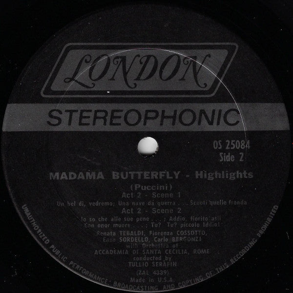 Giacomo Puccini, Renata Tebaldi, Carlo Bergonzi, Tullio Serafin : Madama Butterfly (Highlights) (LP, Ter)