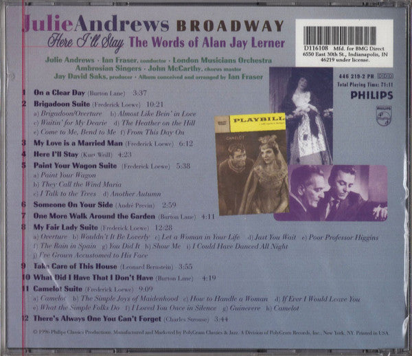 Julie Andrews : Broadway; Here I'll Stay; The Words of Alan Jay Lerner (CD, Album, Club)