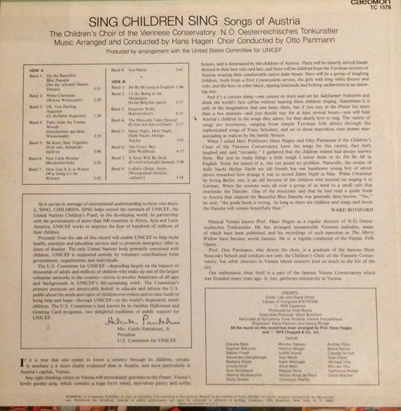 The Children's Choir Of The Viennese Conservatory : Sing Children Sing - Songs Of Austria (LP)