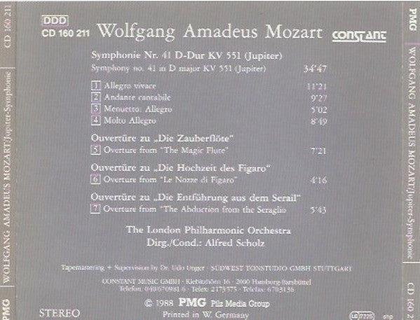 Wolfgang Amadeus Mozart - London Philharmonic Orchestra (2), Alfred Scholz : Jupiter-Symphonie (CD, Album)