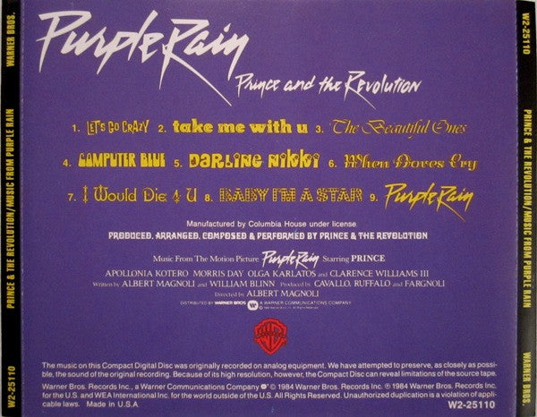 Prince And The Revolution : Purple Rain (CD, Album, Club, RE)