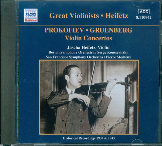 Sergei Prokofiev, Louis Gruenberg, Jascha Heifetz, Boston Symphony Orchestra, Serge Koussevitzky, San Francisco Symphony, Pierre Monteux : Violin Concertos (Historical Recordings 1937 & 1945) (CD, Comp, RM)