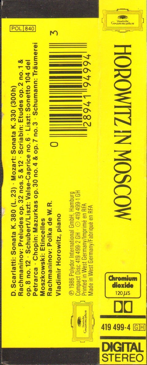 Vladimir Horowitz : Horowitz In Moscow (Cass, Album)