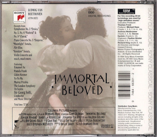Ludwig Van Beethoven / Georg Solti, Emanuel Ax, Pamela Frank, Gidon Kremer, Yo-Yo Ma, Murray Perahia, London Symphony Orchestra : Immortal Beloved (CD, RP)