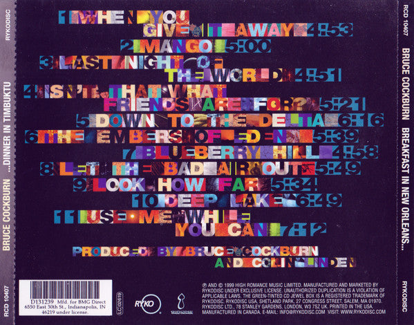 Bruce Cockburn : Breakfast In New Orleans.....Dinner In Timbuktu (CD, Album, Club)