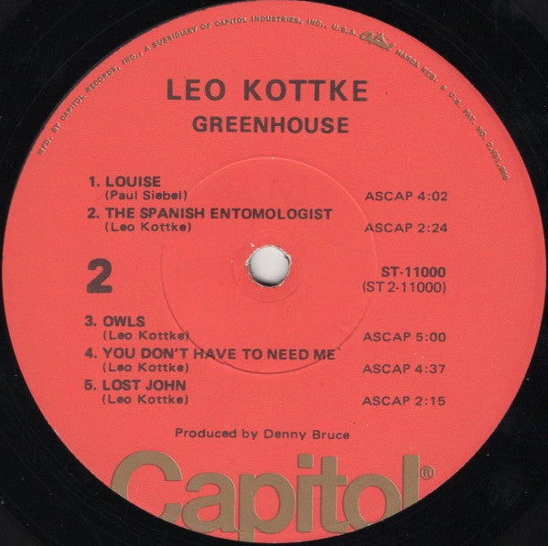 Leo Kottke : Greenhouse (LP, Album, RP, Los)