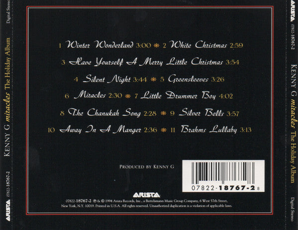Kenny G (2) : Miracles - The Holiday Album (CD, Album, RP)