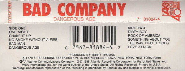 Bad Company (3) : Dangerous Age (Cass, Album, AR)