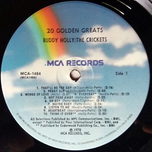 Buddy Holly / The Crickets (2) : 20 Golden Greats (LP, Comp, Mono, RE, Pin)