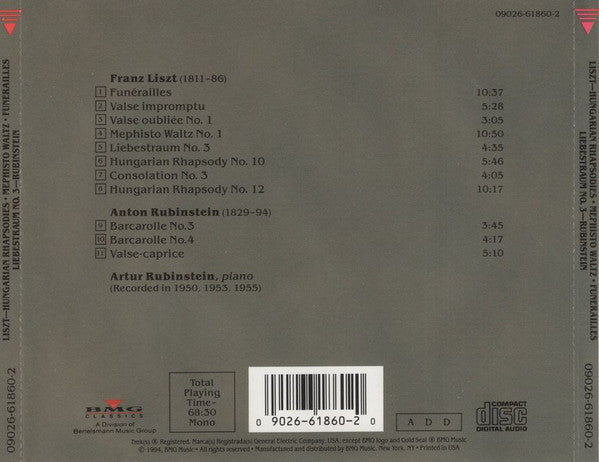 Arthur Rubinstein, Franz Liszt : Hungarian Rhapsodies ▪ Mephisto Waltz ▪ Funerailles ▪ Liebestraum No. 3 (CD, Comp)