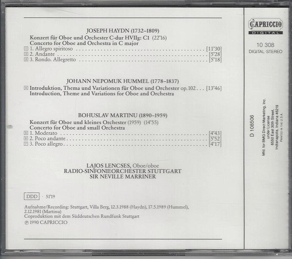 Joseph Haydn • Johann Nepomuk Hummel • Bohuslav Martinů — Lajos Lencsés - Oboe;  Radio-Sinfonieorchester Stuttgart, Sir Neville Marriner : Oboenkonzerte / Oboe Concertos (CD, Comp, Club, RE)