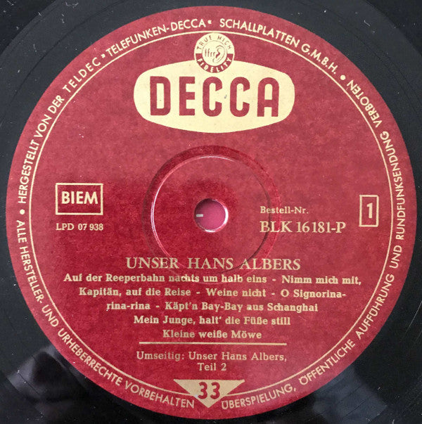 Hans Albers - Unser Hans Albers (LP) (VG+) - Endless Media