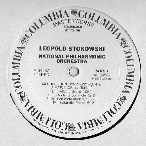 Leopold Stokowski, National Philharmonic Orchestra, Felix Mendelssohn-Bartholdy Felix Mendelssohn, Georges Bizet : Bizet - Symphony In C / Mendelssohn - Symphony No. 4, "Italian" (LP, Album, Promo)