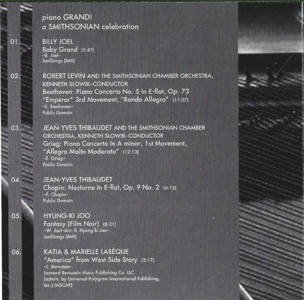 Billy Joel / Robert Levin / Jean-Yves Thibaudet / Hyung-Ki Joo / Katia Et Marielle Labèque / Cyrus Chestnut / Dave Brubeck / Diana Krall / Eliane Elias / Jerry Lee Lewis / Smithsonian Chamber Orchestra : Piano Grand! (A Smithsonian Celebration) (CD, Album, Club)
