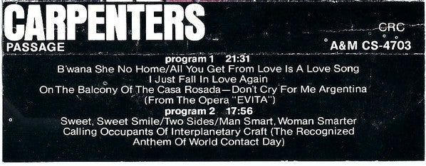Carpenters : Passage (Cass, Album, Club, Dol)