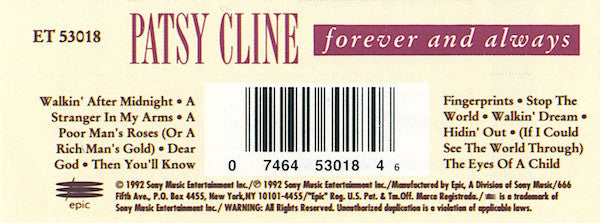 Patsy Cline : Forever And Always (Cass, Comp)