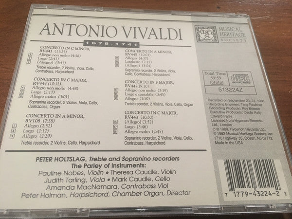 Antonio Vivaldi, Peter Holtslag, The Parley Of Instruments : Recorder Concerti (CD, Album)