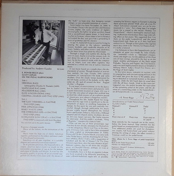 E. Power Biggs Plays Scott Joplin : E. Power Biggs Plays Scott Joplin On The Pedal Harpsichord (LP, Album, RE, Pit)