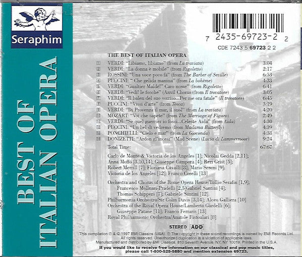 Giuseppe Verdi • Gioacchino Rossini • Giacomo Puccini • Wolfgang Amadeus Mozart • Amilcare Ponchielli • Gaetano Donizetti / Victoria De Los Angeles • Nicolai Gedda • Anna Moffo • Giuseppe Campora • Robert Merrill • Mario Sereni • Franco Corelli : The Best Of Italian Opera (CD, Comp, RE, RM)
