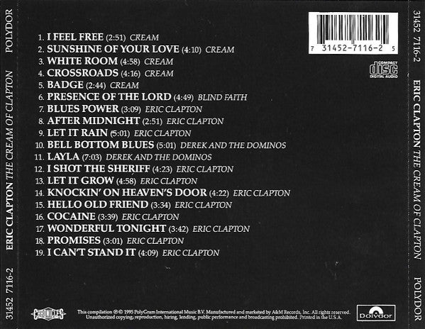 Eric Clapton : The Cream Of Clapton (CD, Comp, RM, DAD)