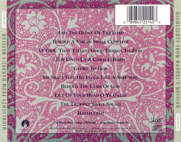 The Royal Music College Edinburgh : Highlights From Handel's Messiah    Volume 2 (CD, Album)