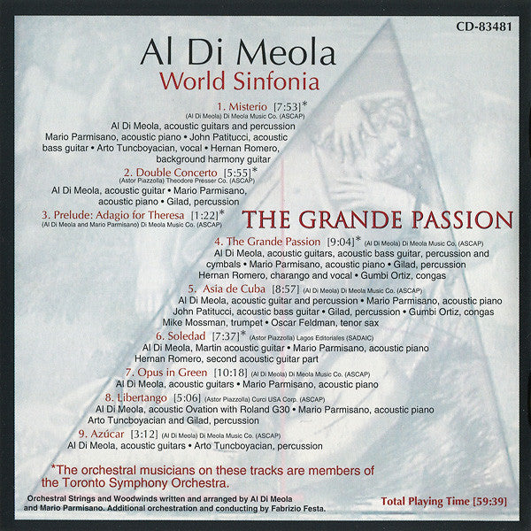 Al Di Meola, World Sinfonia : The Grande Passion (CD, Album)