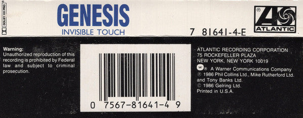 Genesis : Invisible Touch (Cass, Album, AR,)