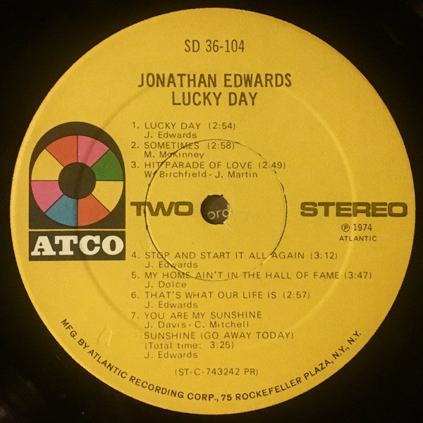 Jonathan Edwards (2) : Lucky Day (LP, Album, PR )