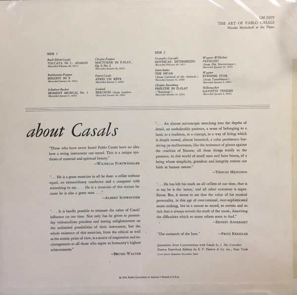 Pablo Casals : The Art Of Pablo Casals (LP, Comp, Mono)