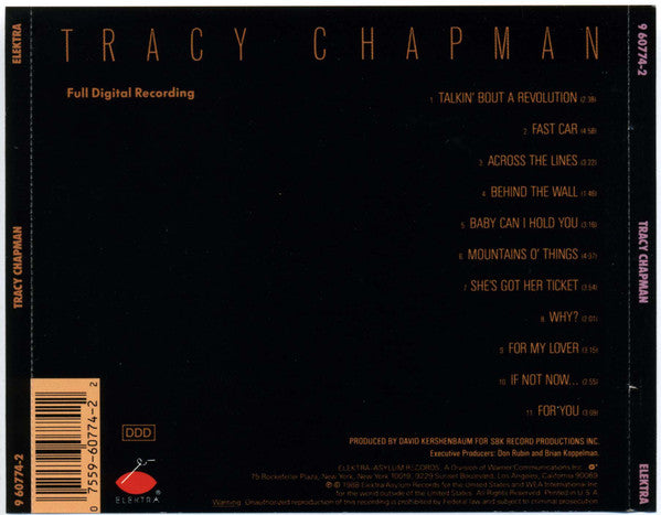 Tracy Chapman : Tracy Chapman (CD, Album, RE, San)