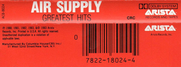 Air Supply : Greatest Hits (Cass, Comp, Club, Dol)
