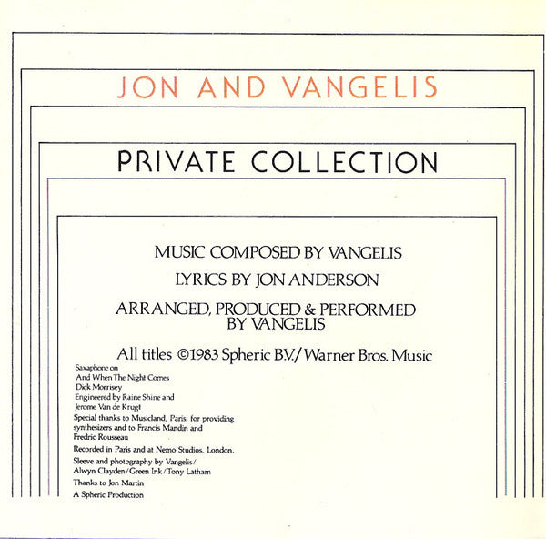 Jon & Vangelis : Private Collection (CD, Album)