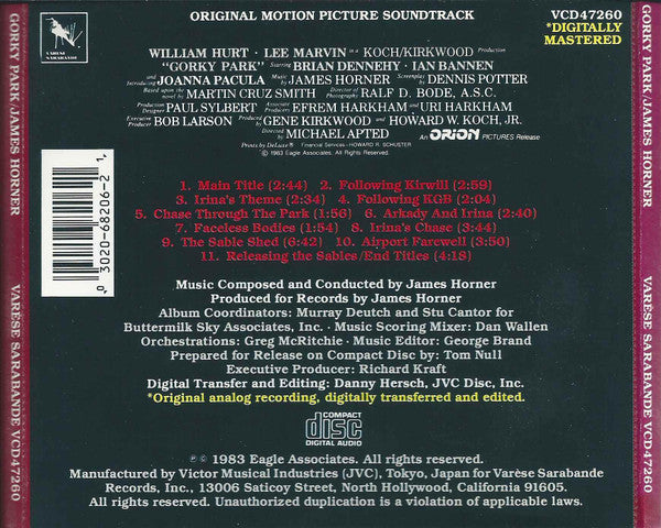James Horner : Gorky Park (Original Motion Picture Soundtrack) (CD, Album, RE)