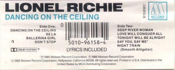 Lionel Richie : Dancing On The Ceiling (Cass, Album)