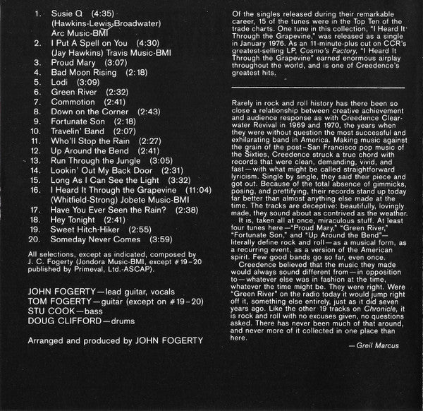 Creedence Clearwater Revival Featuring John Fogerty : Chronicle (The 20 Greatest Hits) (CD, Comp, Club, RE, CRC)