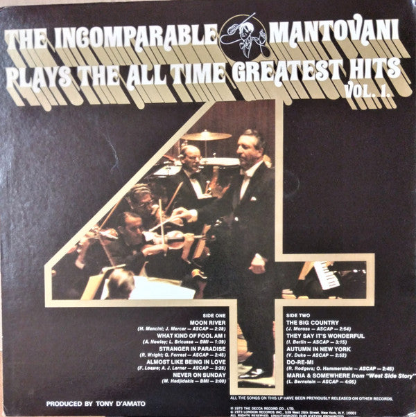 Mantovani And His Orchestra : The Incomparable Mantovani Plays The All Time Greatest Hits, Vol. 1 (LP, Comp, Gat)