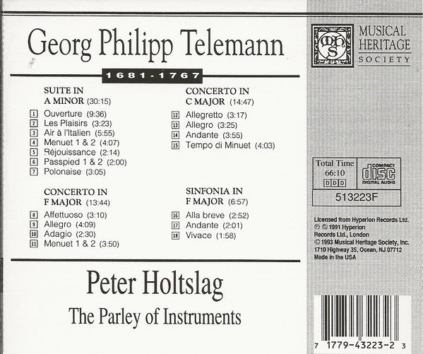 Georg Philipp Telemann - Peter Holtslag • The Parley Of Instruments : Recorder Concertos (CD, Album, Club)