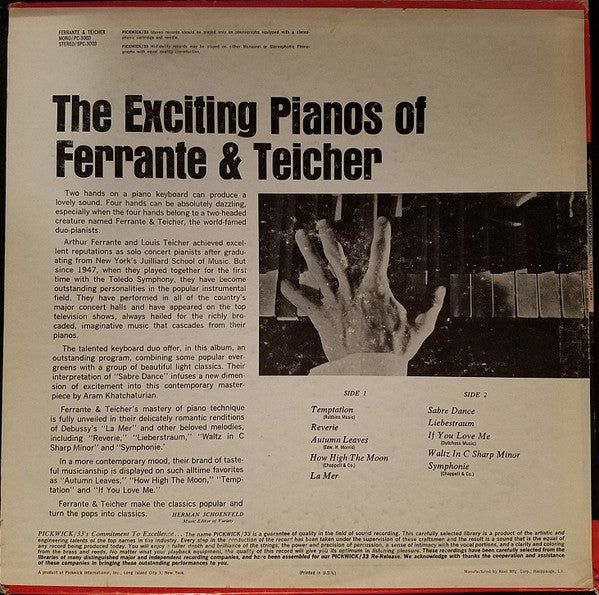 Ferrante & Teicher : The Exciting Pianos Of Ferrante & Teicher (LP, Album, RE)