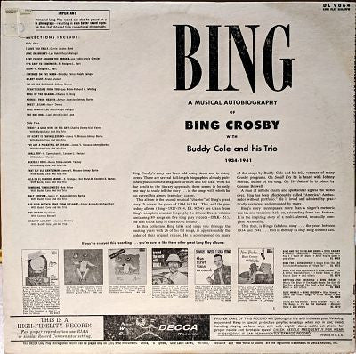 Bing Crosby With The Buddy Cole Trio : A Musical Autobiography Of Bing 1934-1941 (LP, Mono)