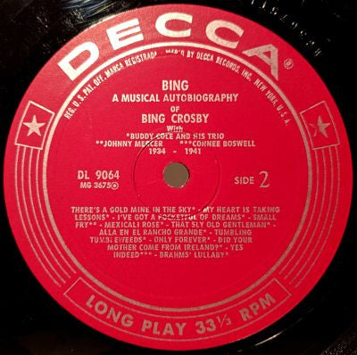 Bing Crosby With The Buddy Cole Trio : A Musical Autobiography Of Bing 1934-1941 (LP, Mono)