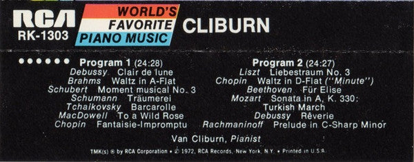 Van Cliburn : The World's Favorite Piano Music (Cass, Comp)