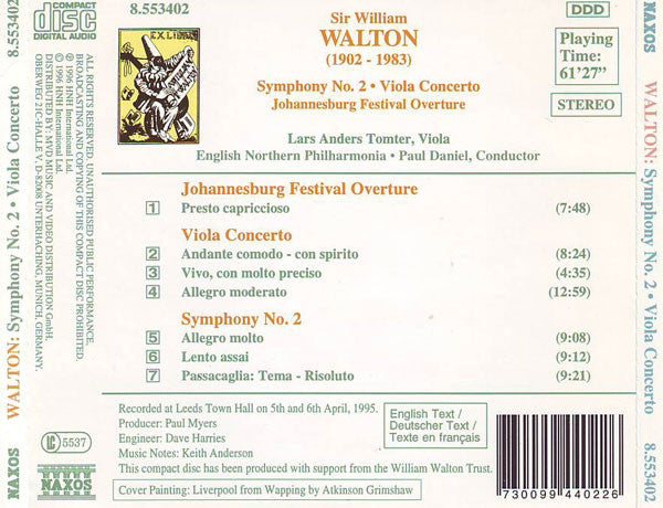 Sir William Walton, Lars Anders Tomter, English Northern Philharmonia, Paul Daniel : Symphony No. 2 • Viola Concerto • Johannesburg Festival Overture (CD, Album)