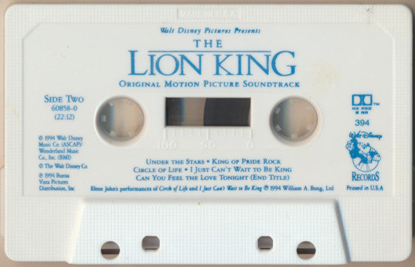 Elton John, Tim Rice, Hans Zimmer : The Lion King (Original Motion Picture Soundtrack) (Cass, Album, Dol)