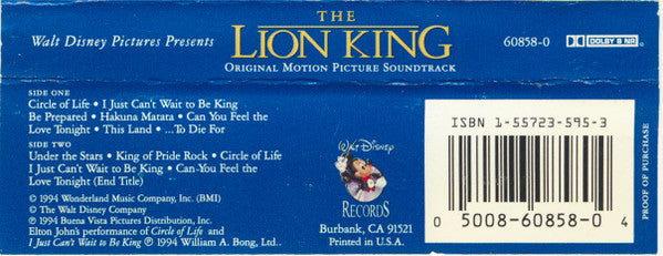 Elton John, Tim Rice, Hans Zimmer : The Lion King (Original Motion Picture Soundtrack) (Cass, Album, Dol)