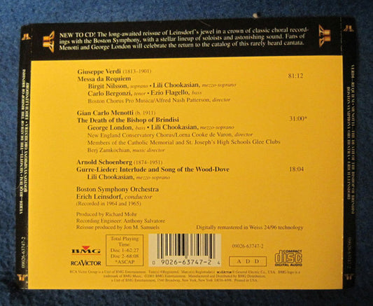 Giuseppe Verdi / Gian Carlo Menotti - Boston Symphony Orchestra, Erich Leinsdorf : Messa da Requiem / The Death of the Bishop of Brindisi (2xCD, Album, Comp, RM)