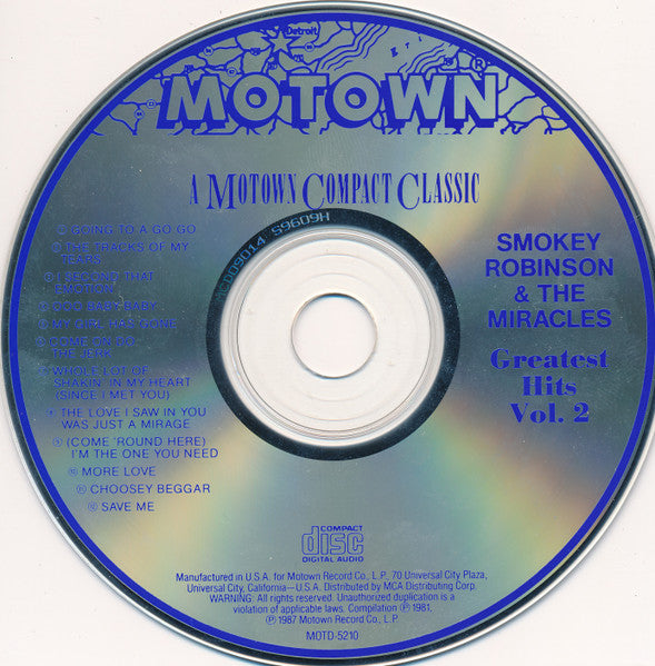 The Miracles : Greatest Hits Vol. 2 (CD, Comp, RE)