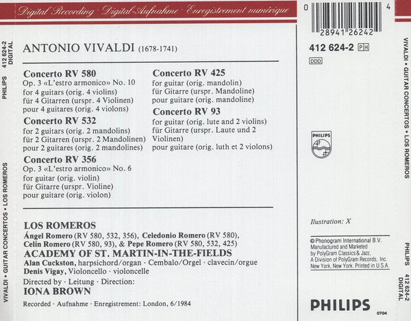 Antonio Vivaldi, The Romeros, The Academy Of St. Martin-in-the-Fields, Iona Brown : Guitar Concertos (CD, Album, RE)