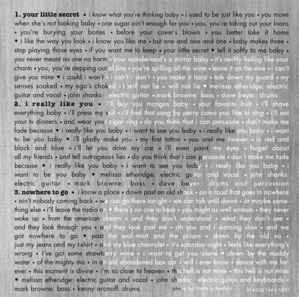 Melissa Etheridge : Your Little Secret (CD, Album)
