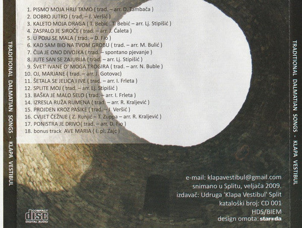 Klapa Vestibul : Traditional Dalmatian Songs (CDr)